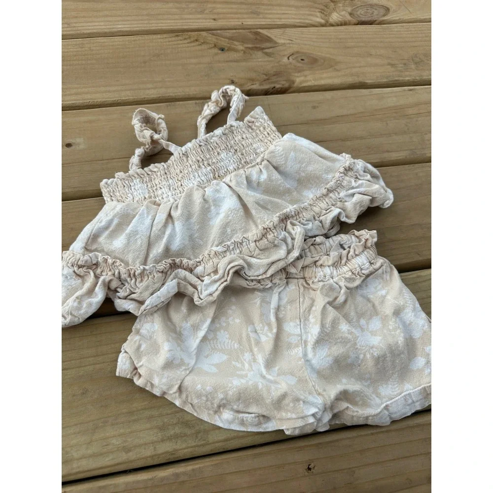 Haute Hippie Infant Girls Beige Neutral Tropical Beach Tank‎ and Short Set 24M
